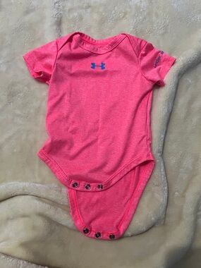 Under Armour Neon Pink Baby Bodysuit with Blue Logo
